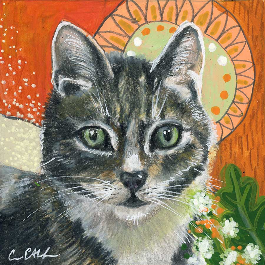 Startled, 4" x 4", mixed media